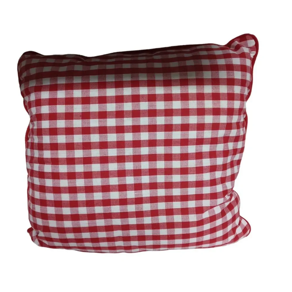 🐦☃️❄️Vintage Snowman Cardinal Christmas Throw Pillow Red Gingham Reversible 15